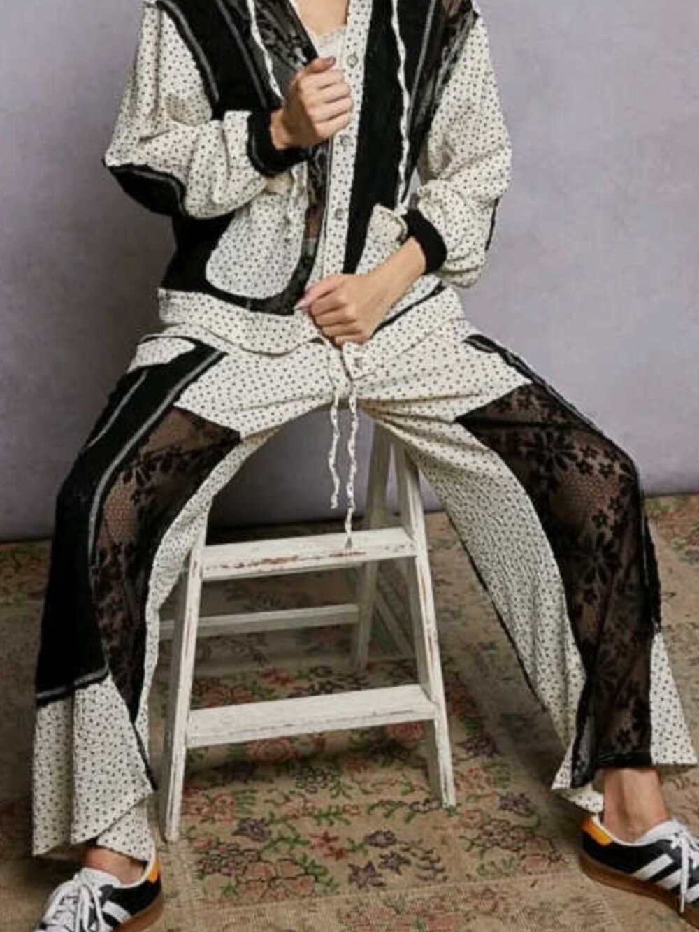 Floral See Through Lace Knit Pants